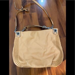 Beige/yellow shoulder/ crossbody bad.